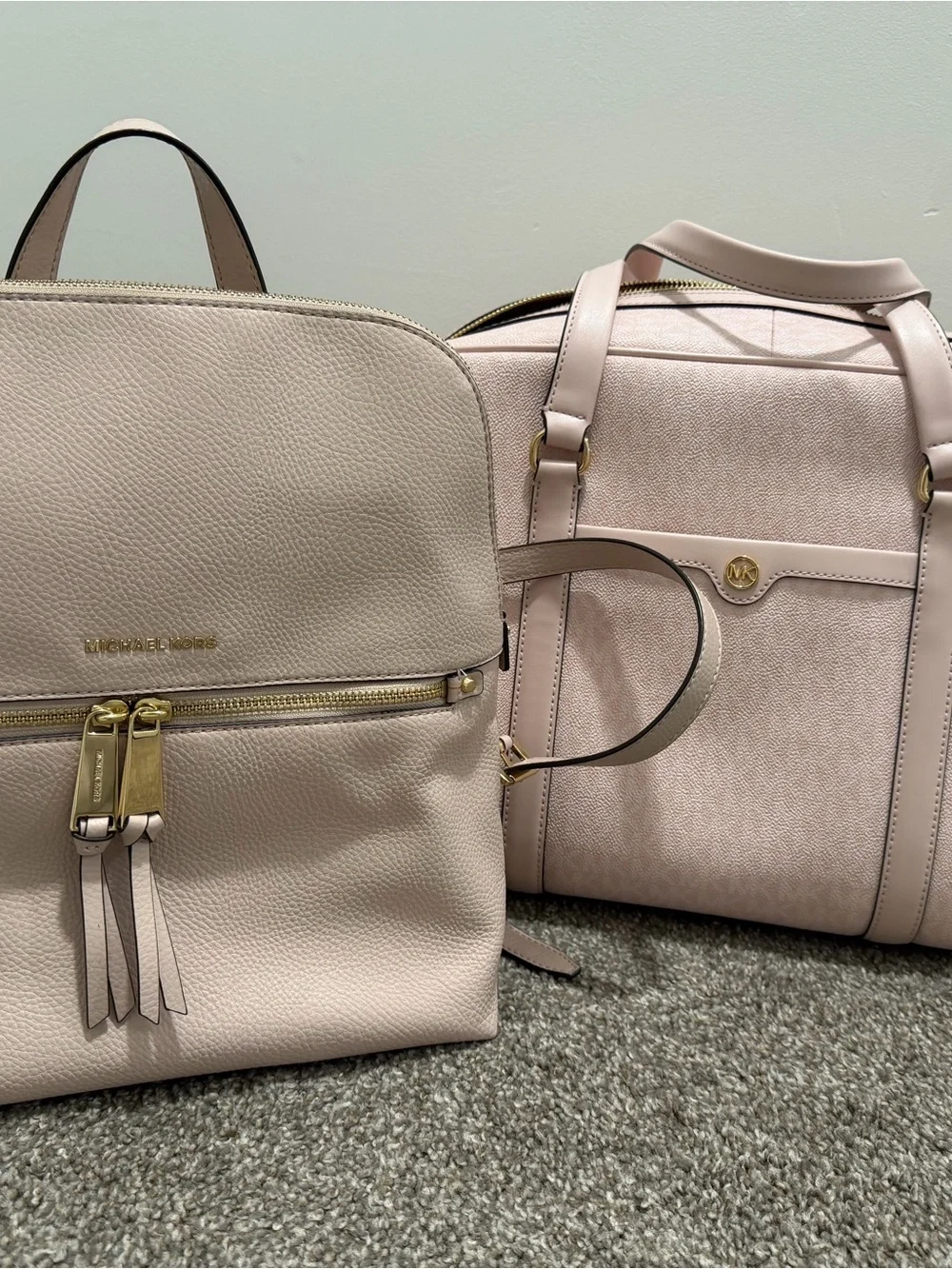 Michael Kors Light Pink Leather Backpack and Tote Set